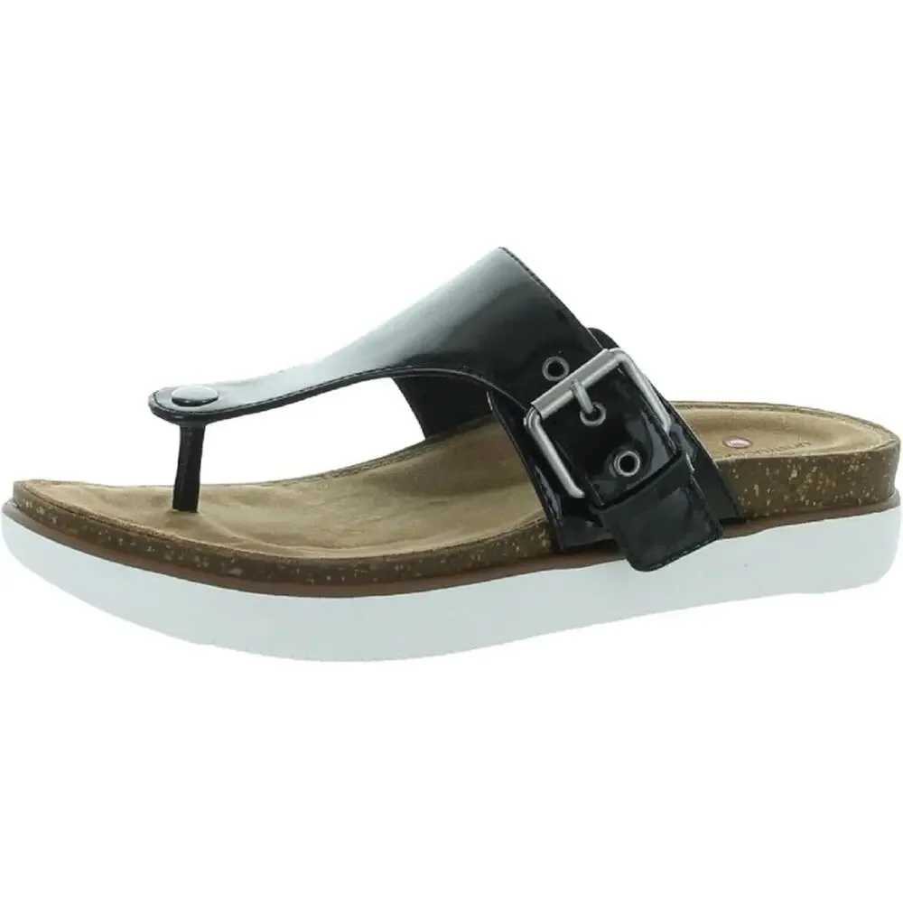 Clarks Elayne Step Patent Leather Sandal Womens Size 6 Black Slip On Comfort NEW